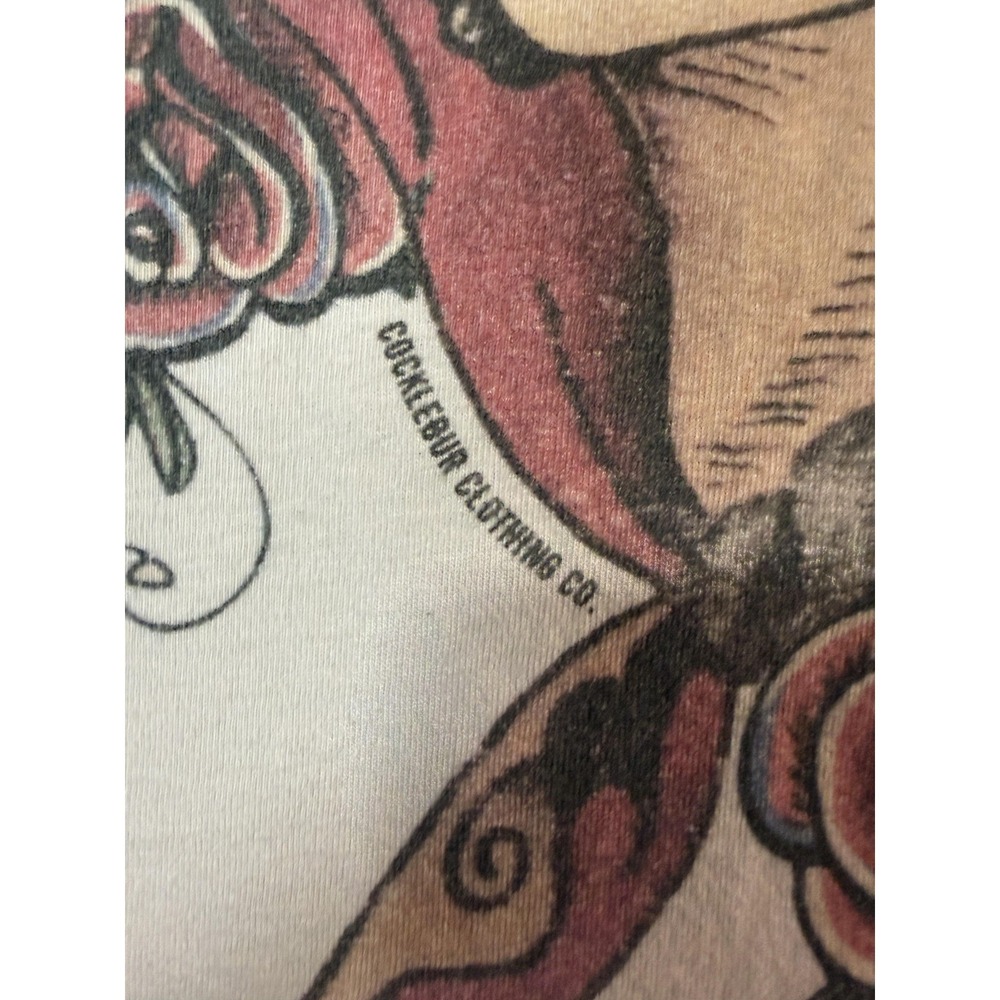 Cowgirl Roses Western Graphic TShirt Women Med Beige Rockabilly Pinup Tattoo - Picture 3 of 7